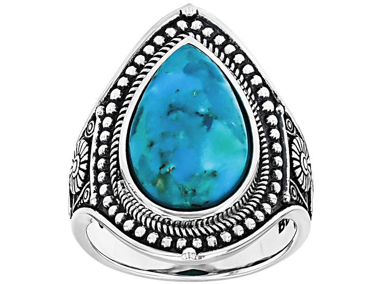 NOVICA Artisan Sterling Silver Cocktail Ring With Composite Turquoise - 'Golden Greeting' - View #8