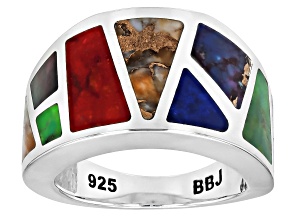 Multi-Gemstone Sterling Silver Inlay Ring
