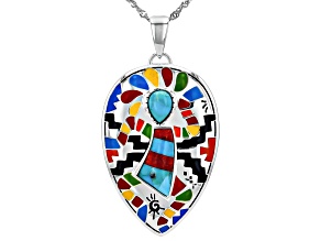 Multi-Gemstone Sterling Silver Pendant With 18" Singapore Chain