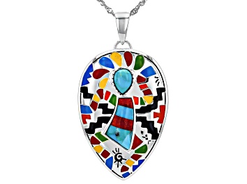 Picture of Multi-Gemstone Sterling Silver Pendant With 18" Singapore Chain