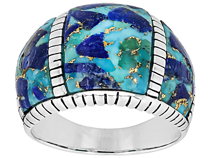 ポージーリング 「My treasure」 Blended Turquoise & Lapis Lazuli Sterling Silver Inlay Ring