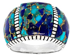 Blended Turquoise & Lapis  Sterling Silver Inlay Ring