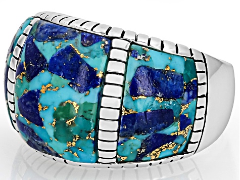 Blended Turquoise & Lapis Lazuli Sterling Silver Inlay Ring