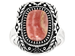 Rhodochrosite Sterling Silver Oxidized Solitaire Ring, 12x8mm