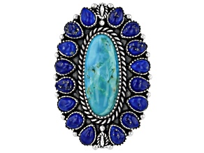 Composite Blue Turquoise & Lapis Sterling Silver Halo Ring 18x7mm