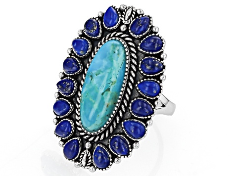 yx2yiqyjhxroxs42ltg1.jpg?v=  LAGOS Sterling silver 18k gold Lapis blue triangle beaded Treasure Chest ring main image 1