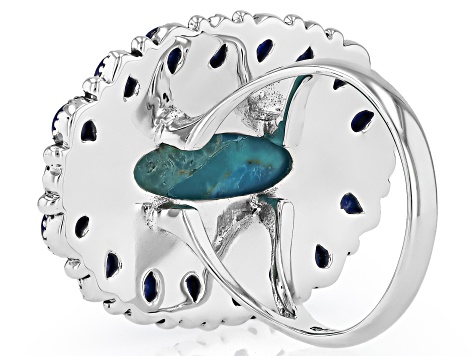 Composite Blue Turquoise & Lapis Sterling Silver Halo Ring 18x7mm