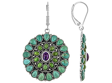 Purple, Green & Blue Composite Turquoise Sterling Silver Earrings, 4x3 and 3x2mm