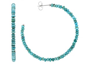 Rondelle Kingman Turquoise Rhodium Over Sterling Silver Hoop Earrings, 2-4mm