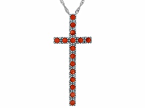 Coral Sterling Silver Cross Pendant With 18" Singapore Chain, 2mm
