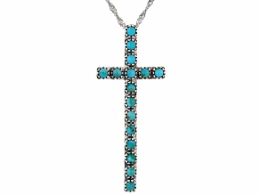 Composite Turquoise Sterling Silver Cross Pendant With 18" Singapore Chain, 2mm