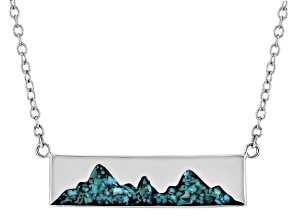 Blue Composite Turquoise Sterling Silver Mountain Landscape Bar Necklace with Cable Chain