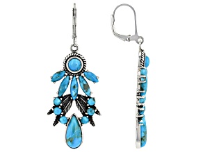Mixed Shape Turquoise Sterling Silver Bird Feather Motif Earrings, 12.5x5.5mm