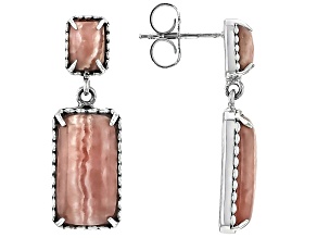 Rhodochrosite Sterling Silver Dangle Earrings, 14x7mm, 6x4mm