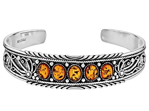Amber Sterling Silver Oxidized Bangle Bracelet, 8x6mm