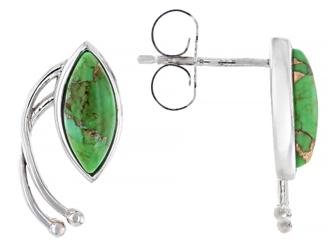 Blended Mohave Green Turquoise Sterling Silver Earrings, 10x4mm
