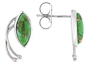 Blended Mohave Green Turquoise Sterling Silver Earrings, 10x4mm