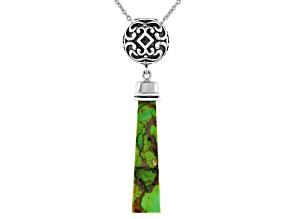Blended Green Turquoise Sterling Silver Enhancer With 18" Cable Chain, 40x9x5mm