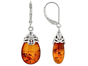 Amber Rhodium Over Sterling Silver Earrings, 17x11mm