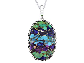Blended Multi-Color Turquoise Sterling Silver Enhancer With 18" Chain, 30x20mm
