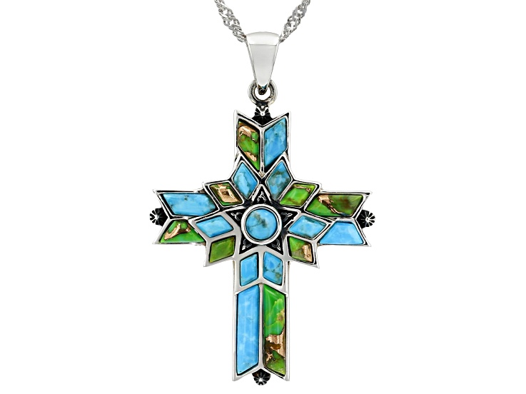 Mixed Shaped Blue & Green Composite Turquoise Sterling Silver