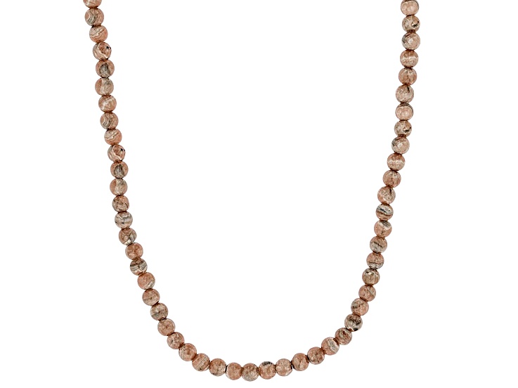 Rhodochrosite Metal Wire with Sterling Silver Clasps Beaded Necklace, 4mm