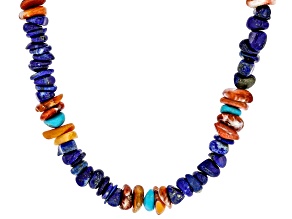 Lapis, Sleeping Beauty Turquoise, Spiny Oyster  Silver Tone with Silver Clasps Nugget Necklace