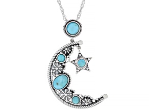 Composite Turquoise Sterling Silver Moon & Star Pendant With 18" Singapore Chain, 5mm, 3mm, 7x5mm