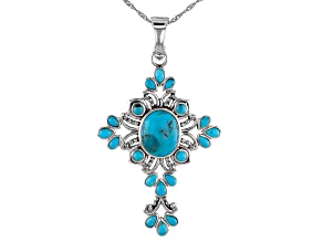 Blue Turquoise Sterling Silver Cross Enhancer/Pendant With 18" Singapore Chain 15.5x12mm