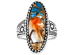 Blended Spiny Oyster Shell & Composite Turquoise Sterling Silver Solitaire Ring, 28x9mm