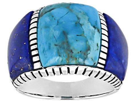 Composite Turquoise Lapis Lazuli Sterling Silver Inlay Ring