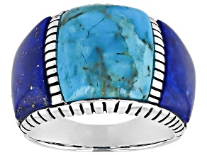 Composite Turquoise & Lapis Lazuli Sterling Silver Inlay Ring