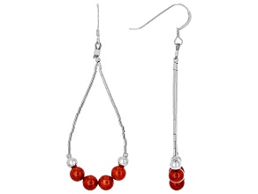 Red Coral Sterling Silver Beaded Earrings, 5mm