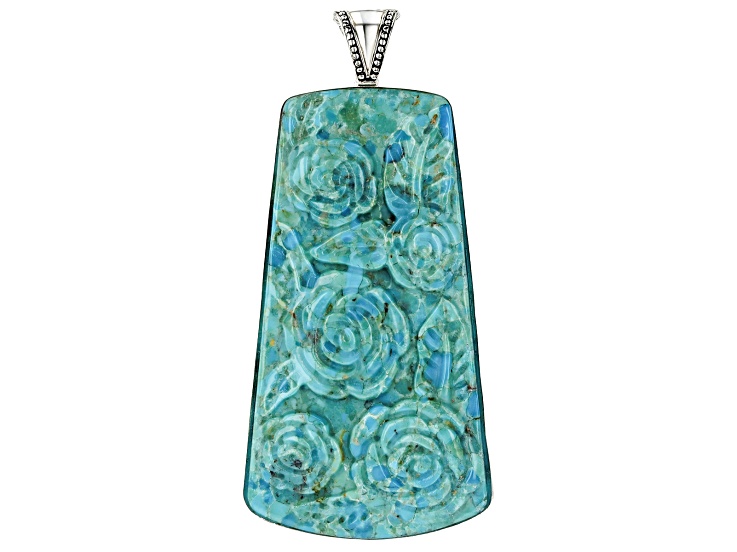 Carved Composite Turquoise Sterling Silver Rose Enhancer Pendant