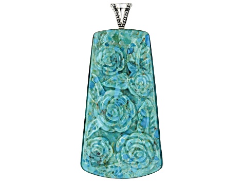 Carved Composite Turquoise Sterling Silver Rose Enhancer Pendant