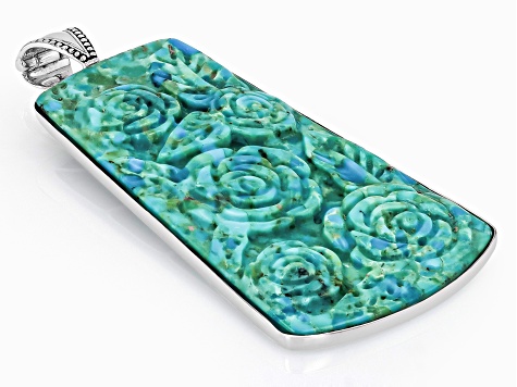 Carved Composite Turquoise Sterling Silver Rose Enhancer Pendant