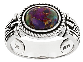 Oval Blended Multi-Color Turquoise Sterling Silver Solitaire Ring, 9x7mm