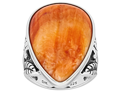 Spiny Oyster Shell Oxidized Sterling Silver 
Elongated Solitaire Ring, 30x18mm