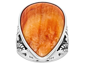 Spiny Oyster Shell Oxidized Sterling Silver 
Elongated Solitaire Ring, 30x18mm