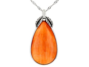 Spiny Oyster Shell Sterling Silver Elongated Pendant With 18" Singapore Chain, 30x18mm