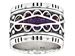 Mixed Shaped Purple Turquoise Inlay Sterling Silver Band Ring