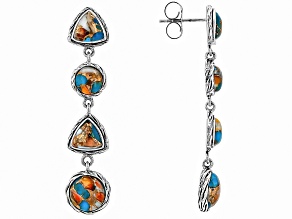 Blended Spiny Oyster Shell with Turquoise Sterling Silver Dangle Earring, 6mm, 8mm, 6x6mm