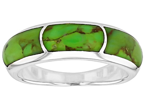 Green Composite Turquoise Sterling Silver 3-Stone Inlay Ring