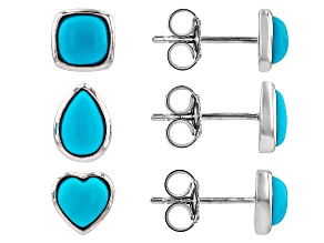 Sleeping Beauty Turquoise Rhodium Over Sterling Silver Earring Stud Set of 3, 5mm, 6x4mm