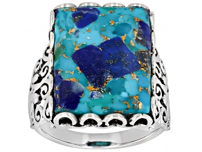 Blended Turquoise & Lapis Sterling Silver Ring, 18x13mm