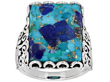 Picture of Blended Turquoise & Lapis Sterling Silver Ring, 18x13mm