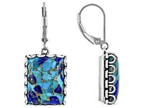 Blended Turquoise & Lapis Sterling Silver Earrings, 16x12mm