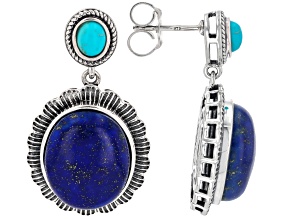 Lapis Lazuli and Composite Turquoise Sterling Silver Earrings, 15x12mm