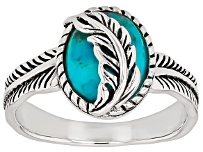 Blue Composite Turquoise Sterling Silver Solitaire Feather Ring, 10x8mm