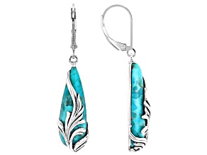Blue Composite Turquoise Sterling Silver Feather Earrings, 25x8mm